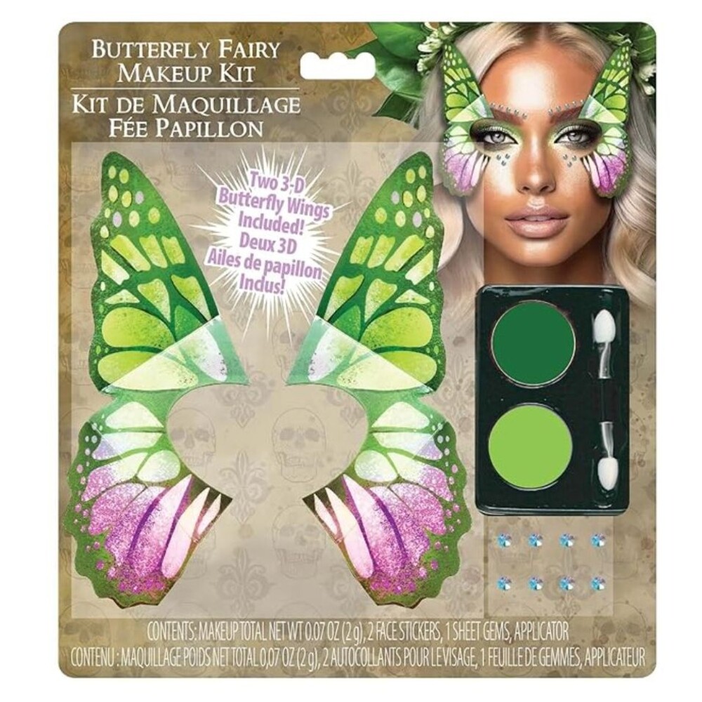 Fun World 3D Butterfly Fairy Makeup Kit with Gems Costume Makeup Standard